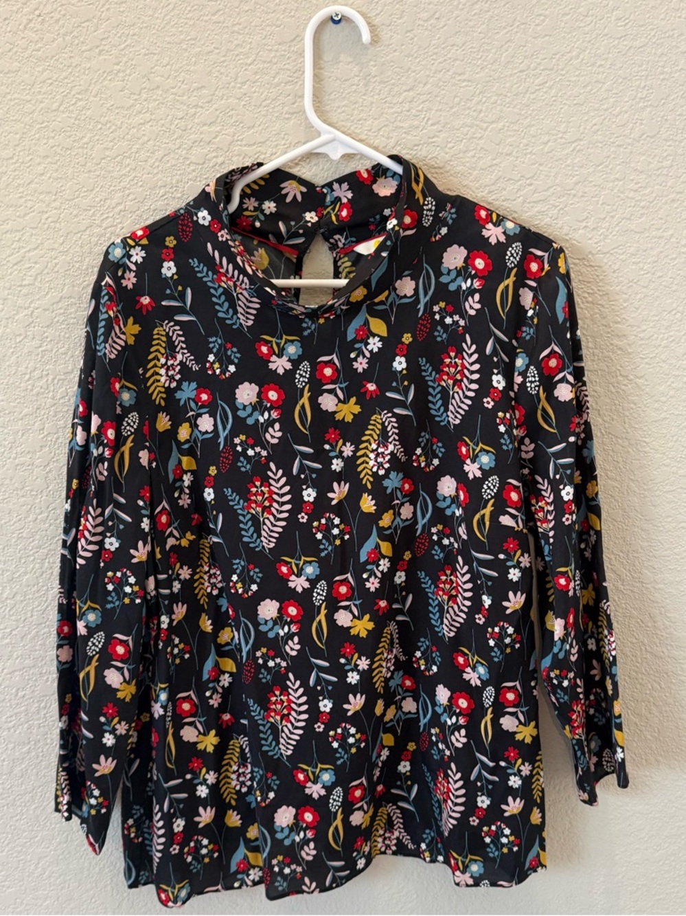 Boden Black Long-Sleeve Floral Blouse